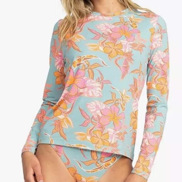 NWT - Roxy Ladies' Sun Protection Tee Orange Floral – Size L - Picture 1 of 3